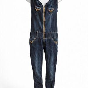 Dark Wash Denim Zip-Front Jumpsuit